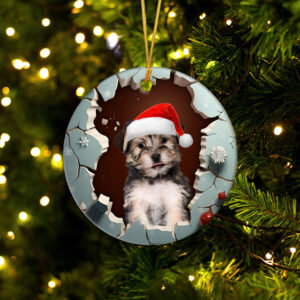 Morkie 3D Circle Ceramic Ornament