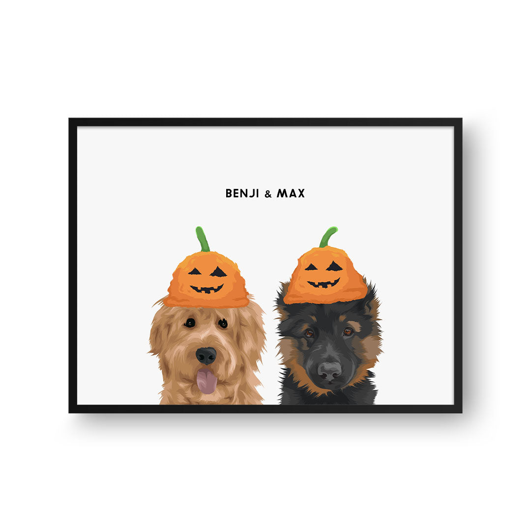 CustomPetPortrait_CrownandPaw_BlackFramedPoster-Horizontal_ModernPetPortraitFramedPosterTemplate-PumpkinHat-2Pets.jpg