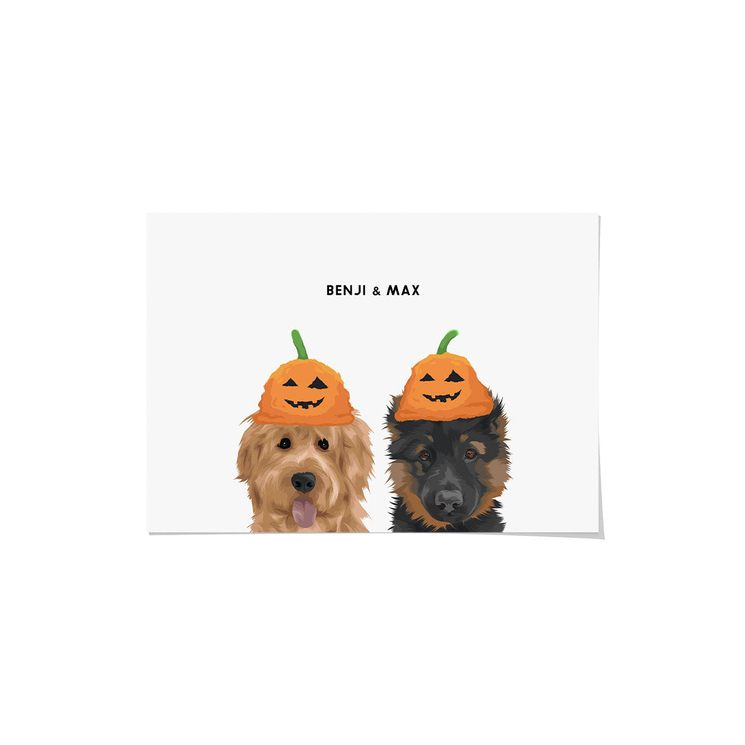 CustomPetPortrait_CrownandPaw_UnframedPoster-Horizontal_ModernPetPortraitFramedPosterTemplate-PumpkinHat-2Pets.jpg