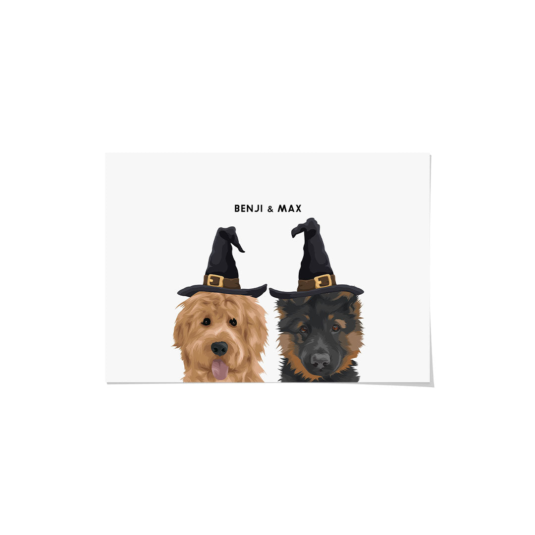 CustomPetPortrait_CrownandPaw_UnframedPoster-Horizontal_ModernPetPortraitFramedPosterTemplate-WitchHat-2Pets.jpg