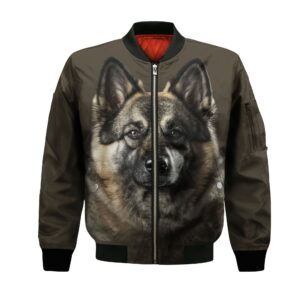 Norwegian Elkhound Ai - Unisex 3D Graphic Bomber Jacket